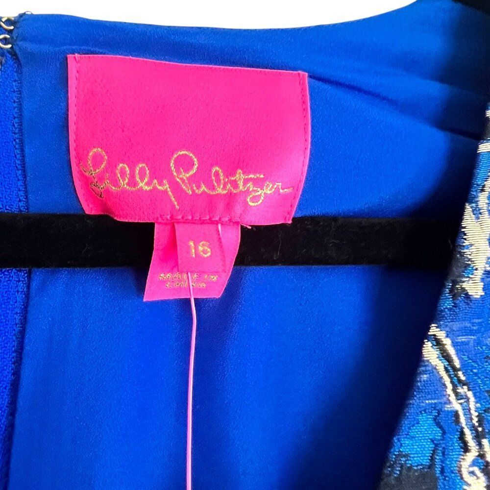 NWT Lilly Pulitzer CALYSSA DRESS Blue Grotto Twilight Floral Brocade Party Sz 16 - Picture 4 of 9